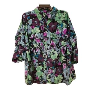 Croft & Barrow Women's Size 1X Button Down Floral Shirt, Roll Up Sleeves